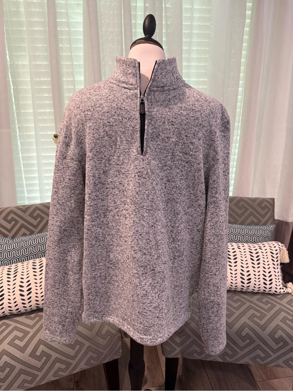 Tsla Men's Grey Quarter-Zip Knit Pullover Sweater, Large
